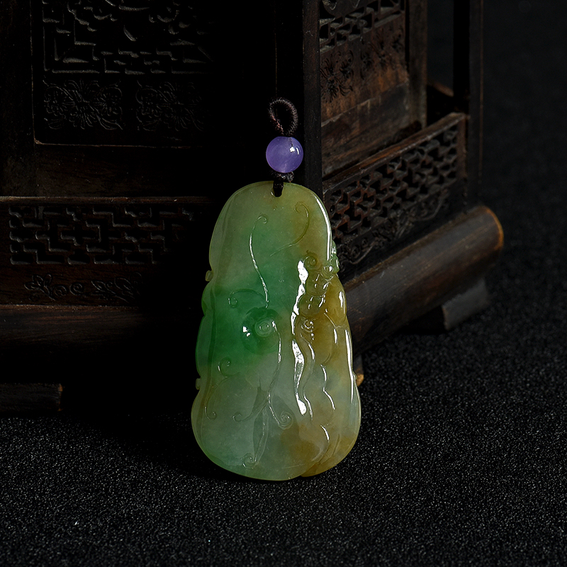 缅甸天然糯种俏色翡翠福在眼前吊坠-红掌柜