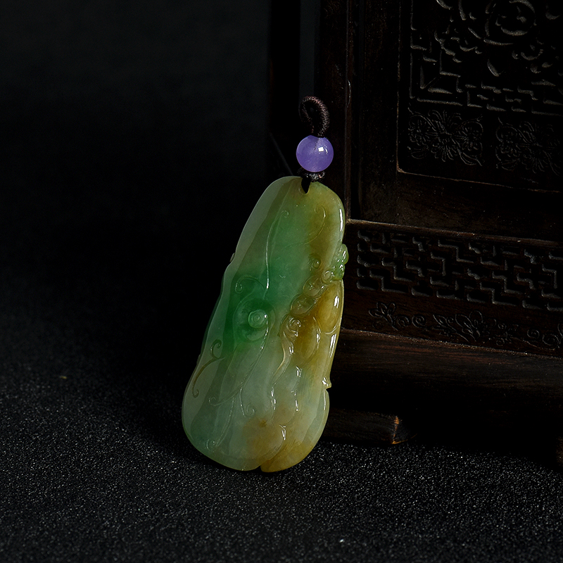缅甸糯种俏色翡翠福在眼前吊坠-红掌柜