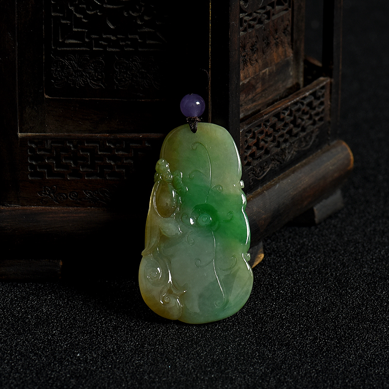 缅甸天然俏色翡翠福在眼前吊坠-红掌柜