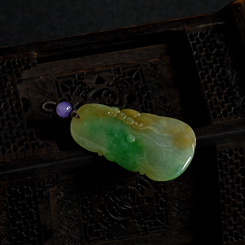 缅甸天然糯种翡翠福在眼前吊坠-红掌柜