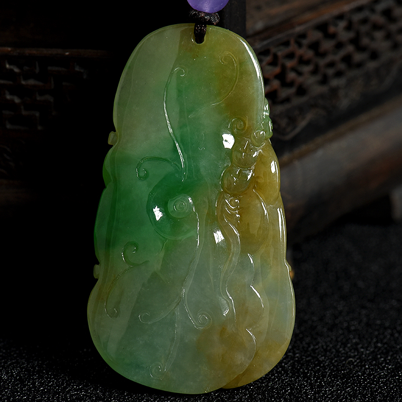 缅甸天然糯种俏色翡翠吊坠-红掌柜