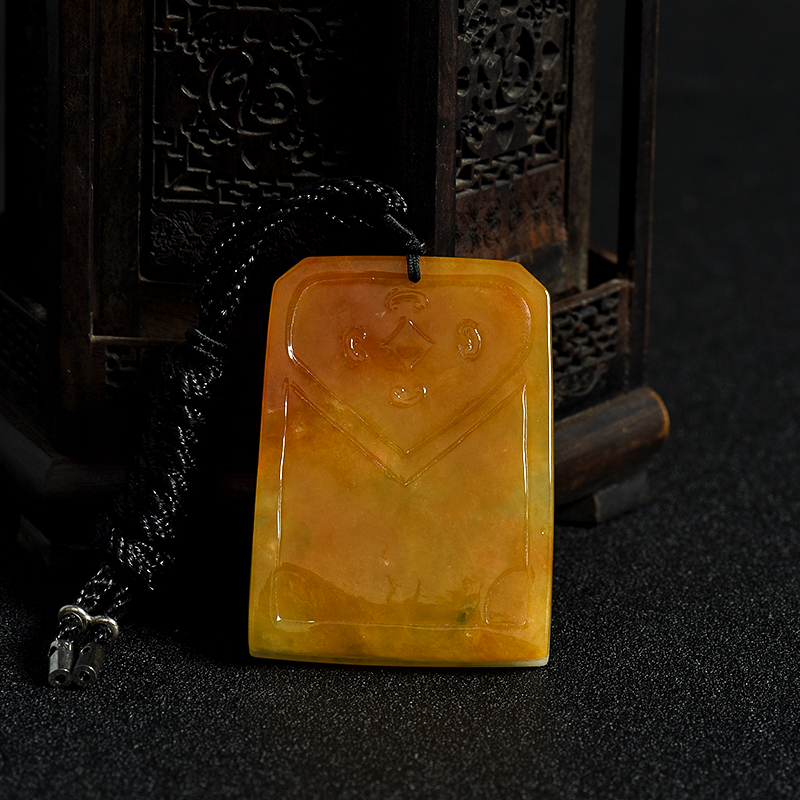 缅甸天然俏色黄翡双龙戏珠吊坠-红掌柜
