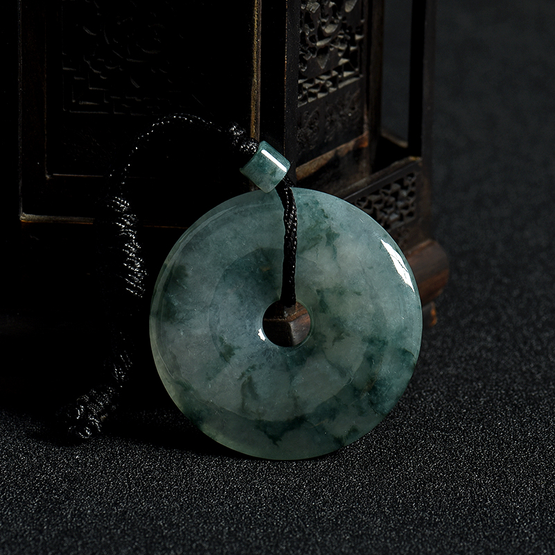 缅甸天然糯冰种飘花翡翠平安扣吊坠-红掌柜