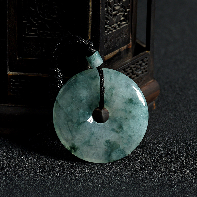 缅甸天然飘花翡翠平安扣吊坠-红掌柜