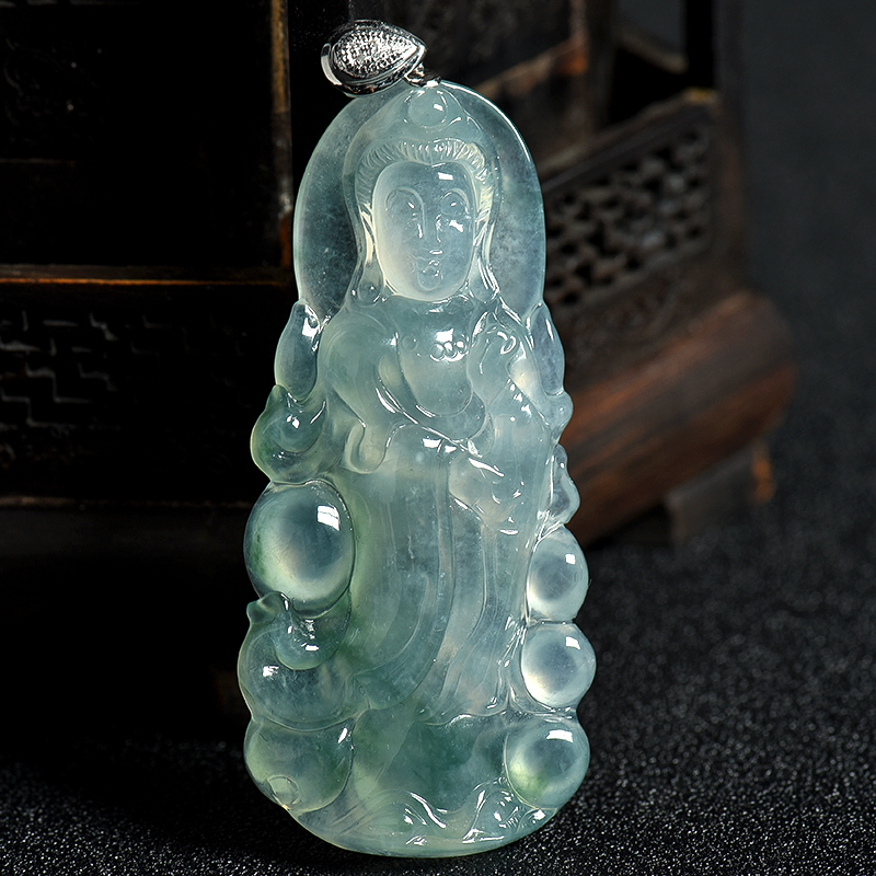 缅甸天然糯冰种飘花翡翠吊坠-红掌柜