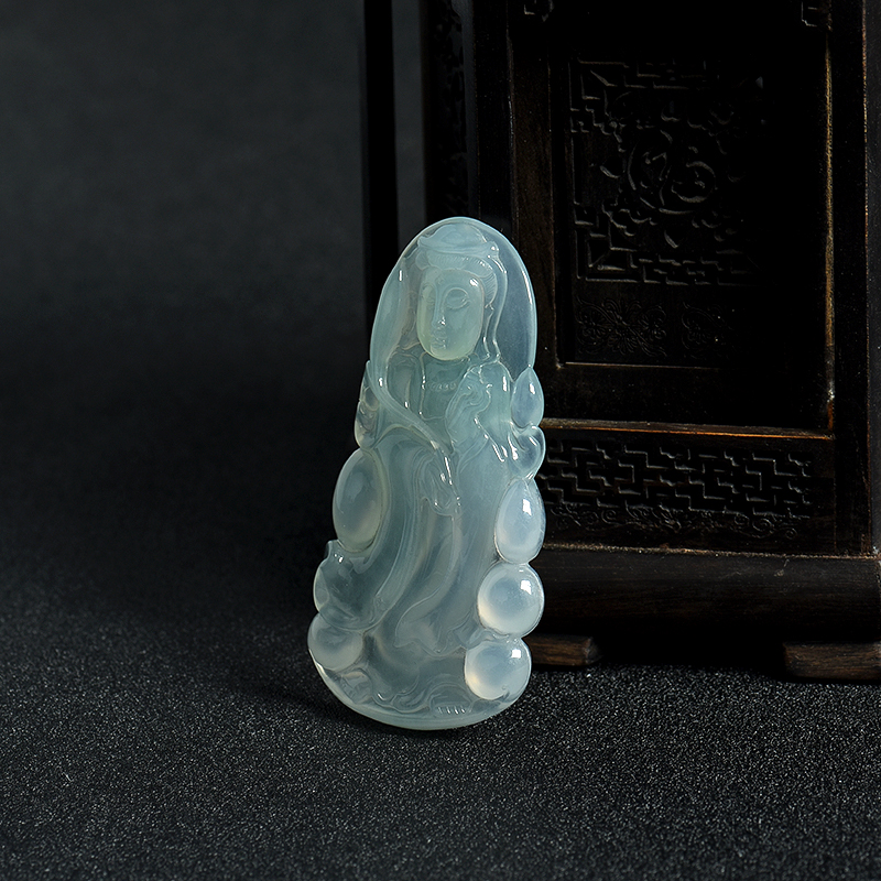 缅甸糯冰种翡翠观音吊坠-红掌柜