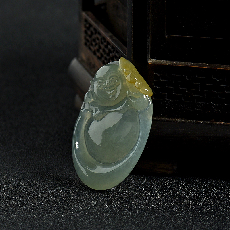 缅甸糯冰种俏色翡翠佛吊坠-红掌柜