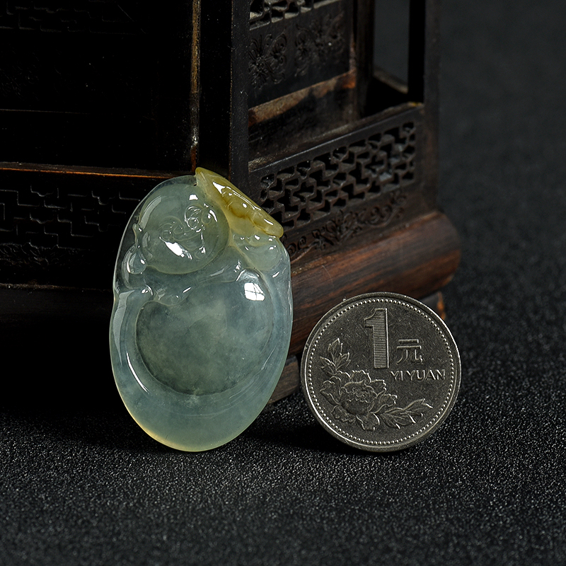 糯冰种俏色翡翠佛吊坠-红掌柜