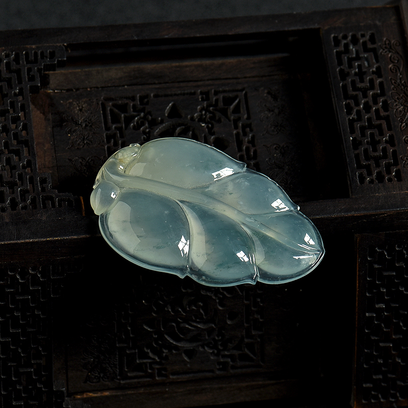 缅甸天然糯冰种翡翠金枝玉叶吊坠-红掌柜