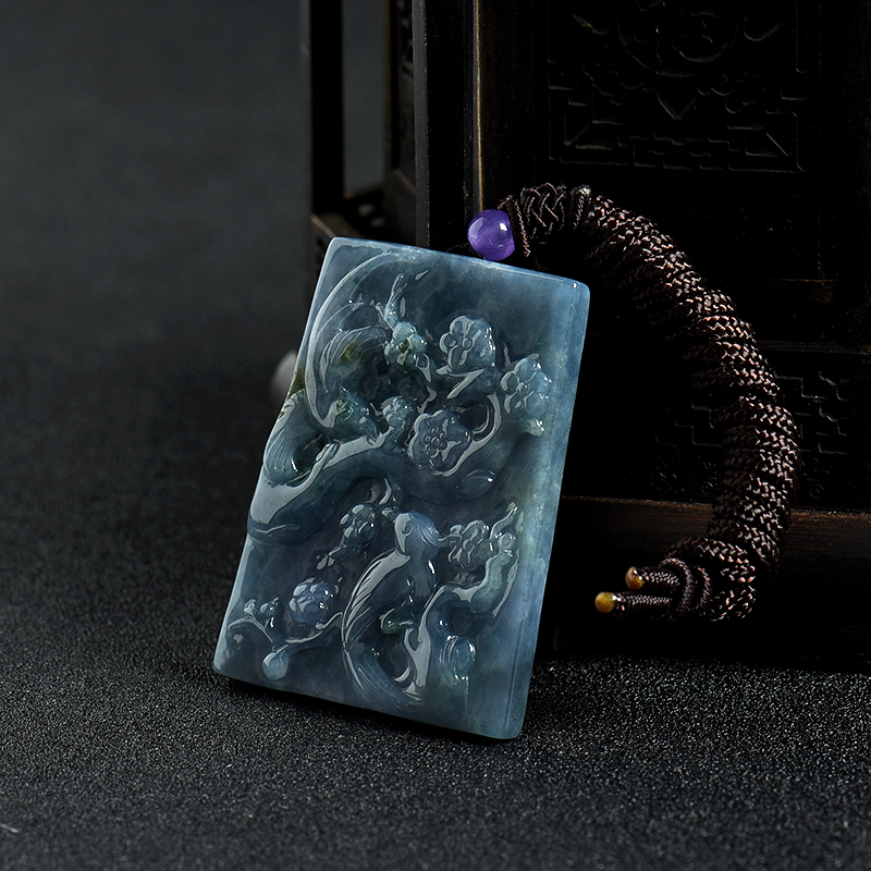 缅甸糯种俏色翡翠喜上眉梢吊坠-红掌柜