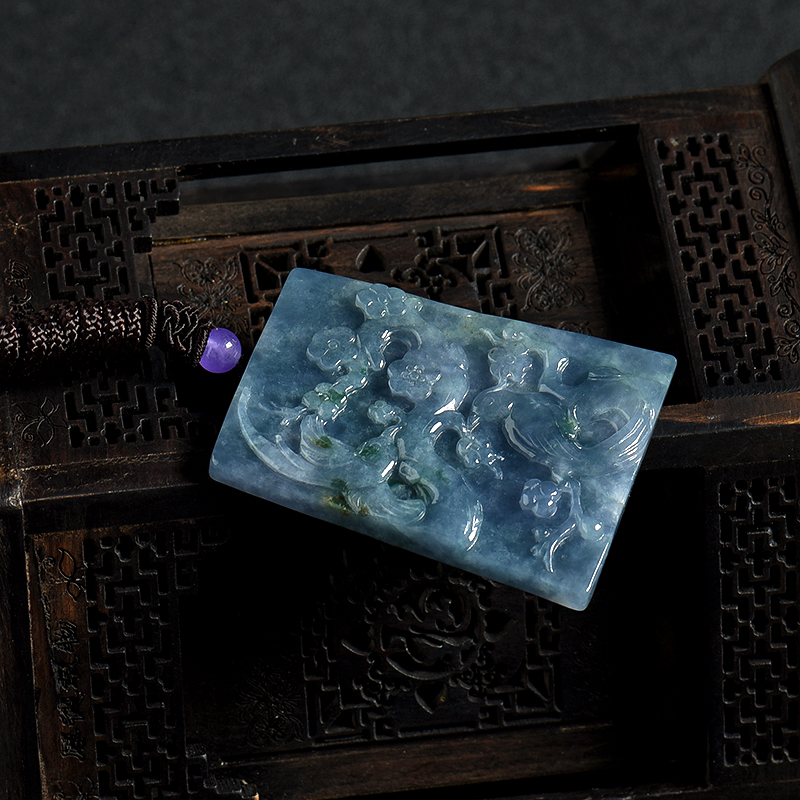 缅甸天然糯种翡翠喜上眉梢吊坠-红掌柜