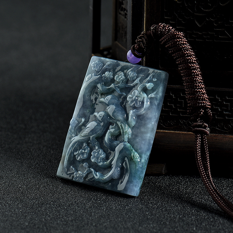 缅甸糯种俏色翡翠喜上眉梢吊坠-红掌柜