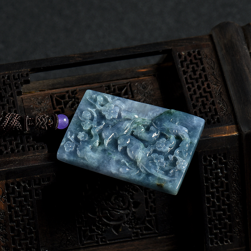 缅甸天然糯种翡翠喜上眉梢吊坠-红掌柜