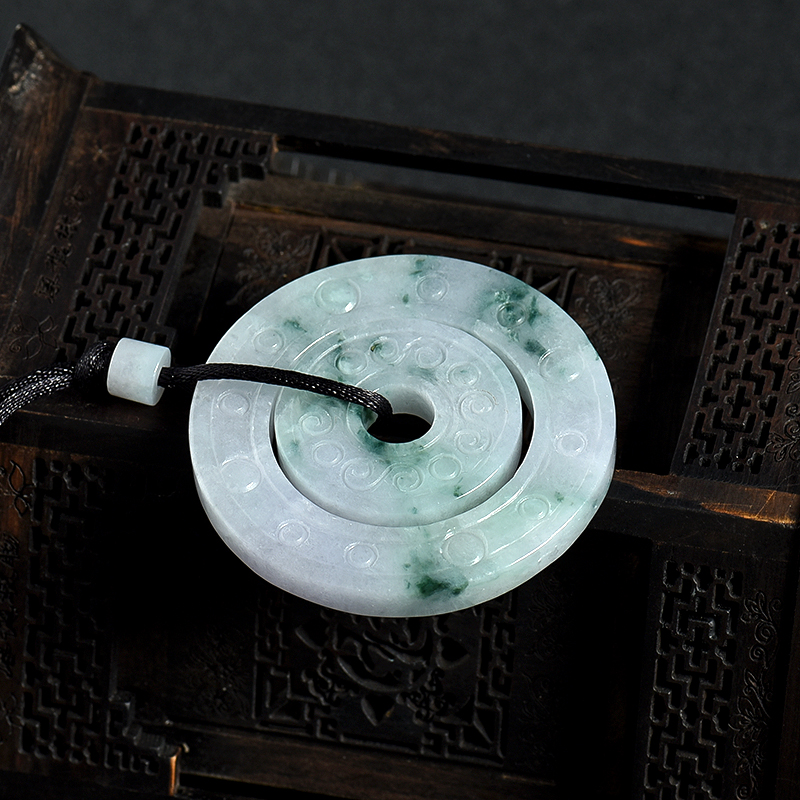 缅甸天然豆种翡翠子母平安扣吊坠-红掌柜