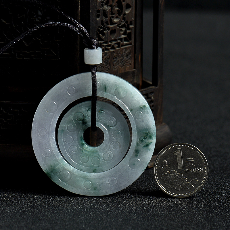 豆种飘花翡翠子母平安扣吊坠-红掌柜