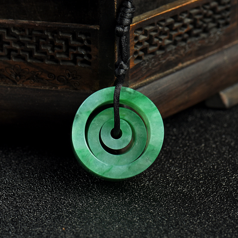 缅甸天然糯种翠绿翡翠路路通吊坠-红掌柜