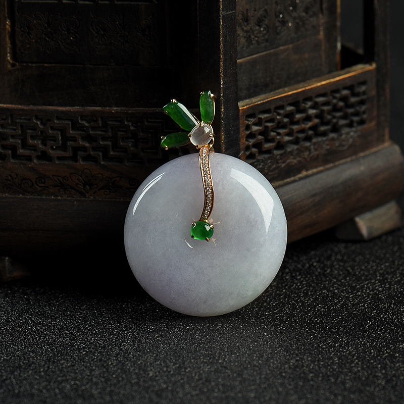 缅甸天然糯种春带彩翡翠平安扣吊坠-红掌柜