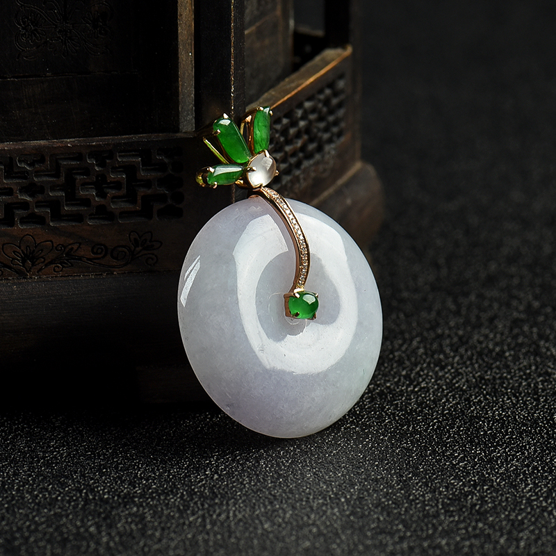 天然糯种春带彩翡翠平安扣吊坠-红掌柜