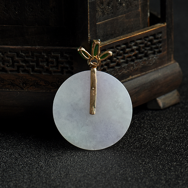 缅甸天然春带彩翡翠平安扣吊坠-红掌柜