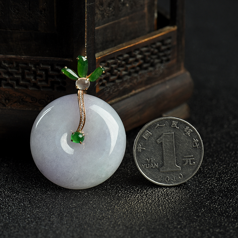 缅甸糯种春带彩翡翠吊坠-红掌柜