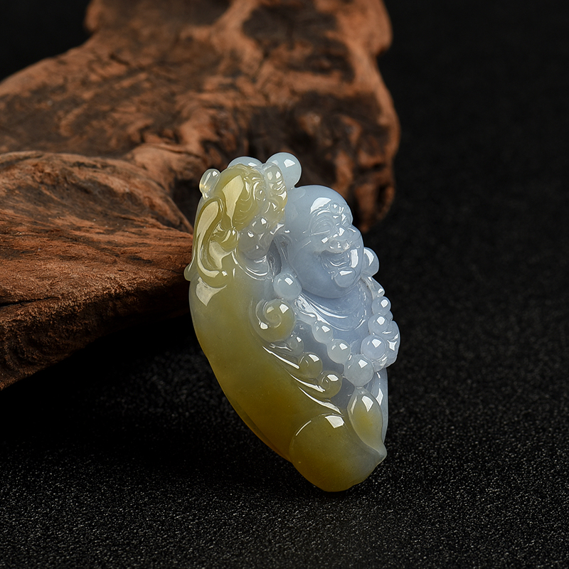 天然俏色翡翠弥勒佛吊坠-红掌柜