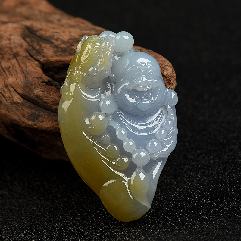 俏色翡翠弥勒佛吊坠-红掌柜