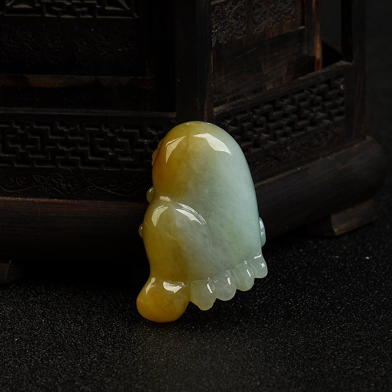 缅甸天然俏色翡翠知足常乐吊坠-红掌柜