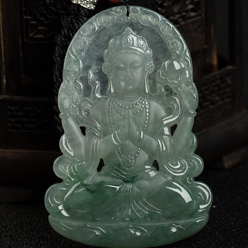 缅甸天然糯冰种飘花翡翠吊坠-红掌柜