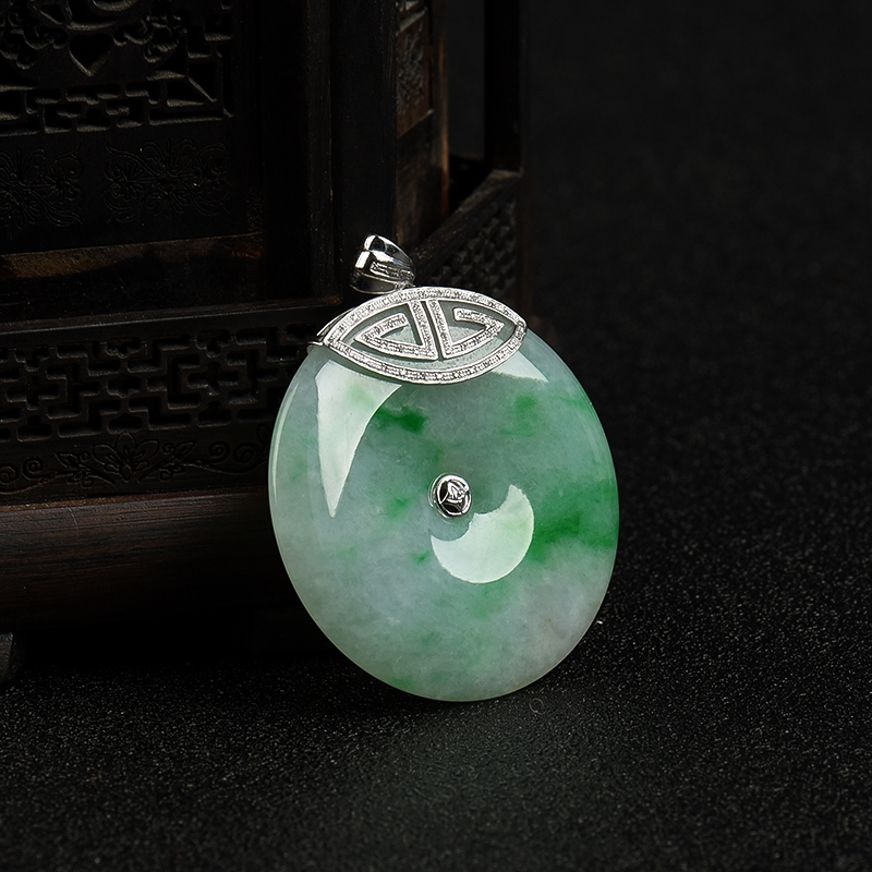 天然豆种飘翠翡翠平安扣吊坠-红掌柜