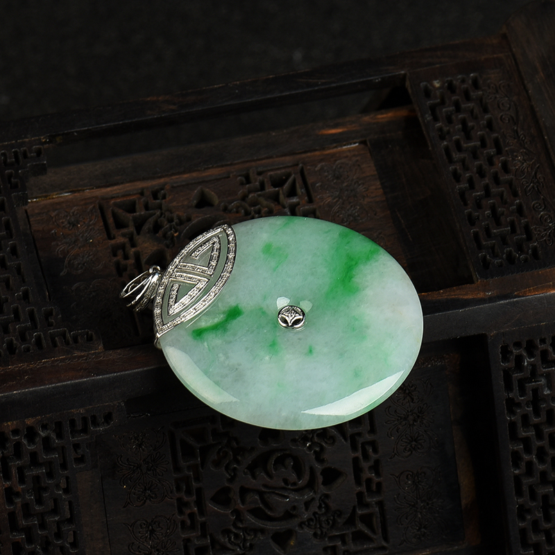 缅甸天然豆种翡翠平安扣吊坠-红掌柜