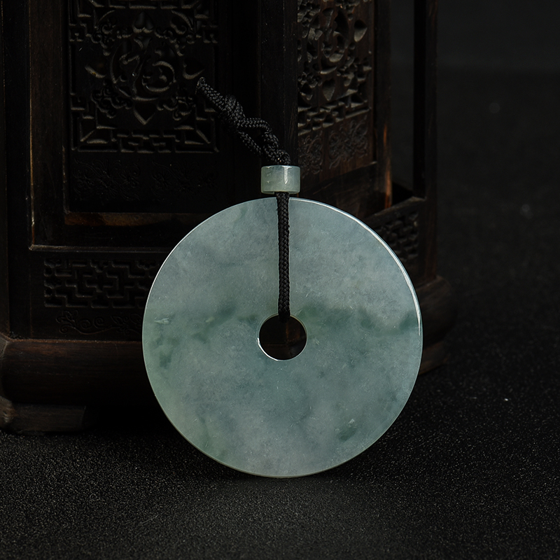 缅甸天然糯冰种飘花翡翠平安扣吊坠-红掌柜