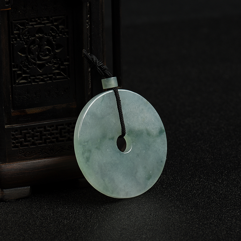 天然糯冰种飘花翡翠平安扣吊坠-红掌柜