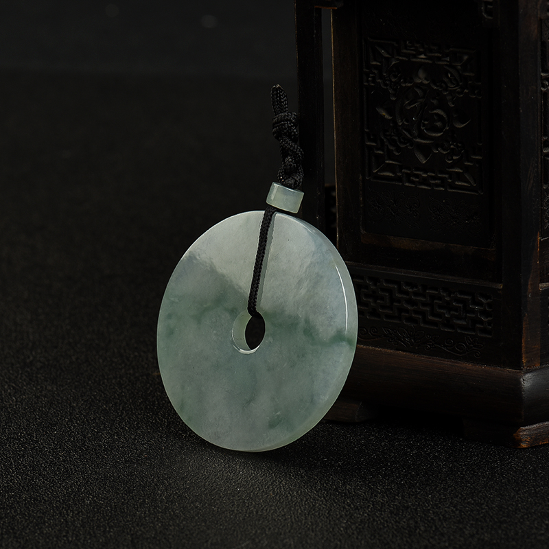 缅甸糯冰种飘花翡翠平安扣吊坠-红掌柜