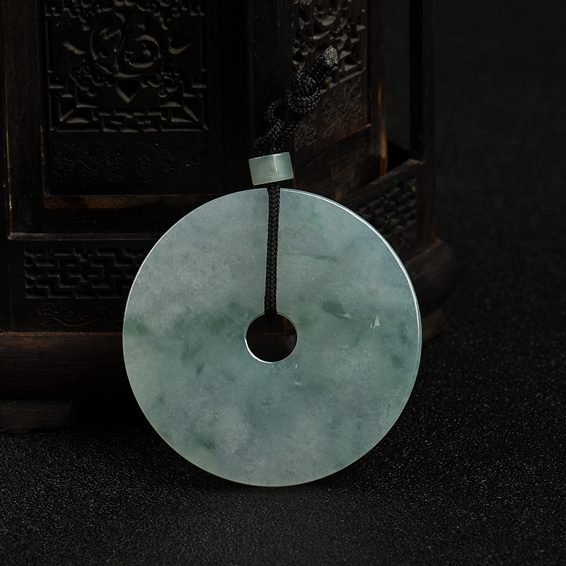 缅甸天然飘花翡翠平安扣吊坠-红掌柜