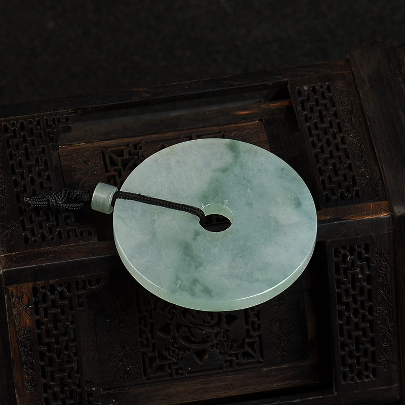 缅甸天然糯冰种翡翠平安扣吊坠-红掌柜