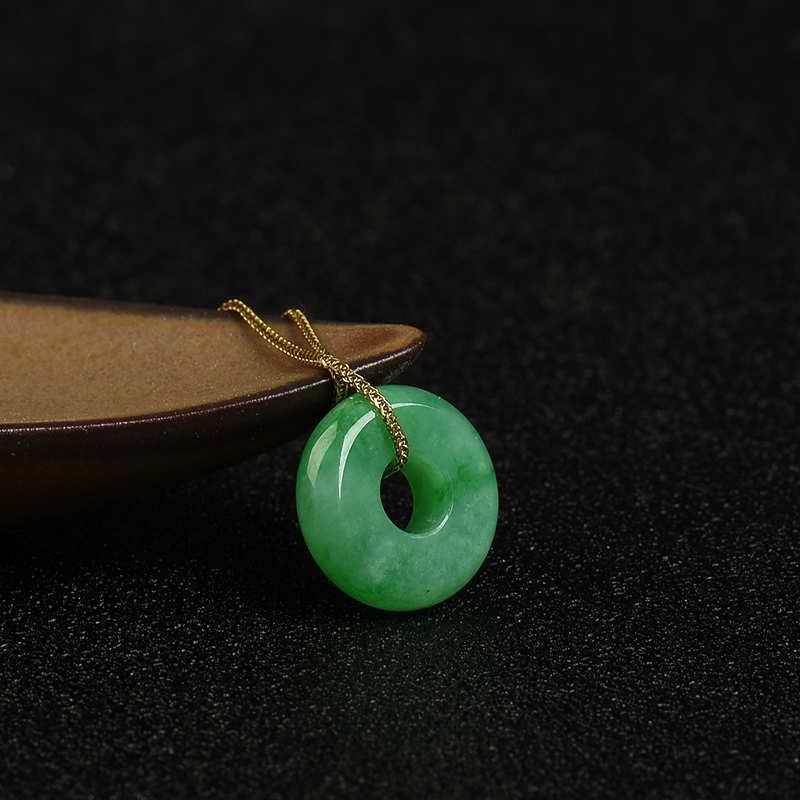 天然豆种翠绿翡翠路路通吊坠-红掌柜