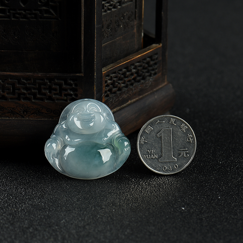天然糯冰种飘花翡翠弥勒佛吊坠-红掌柜