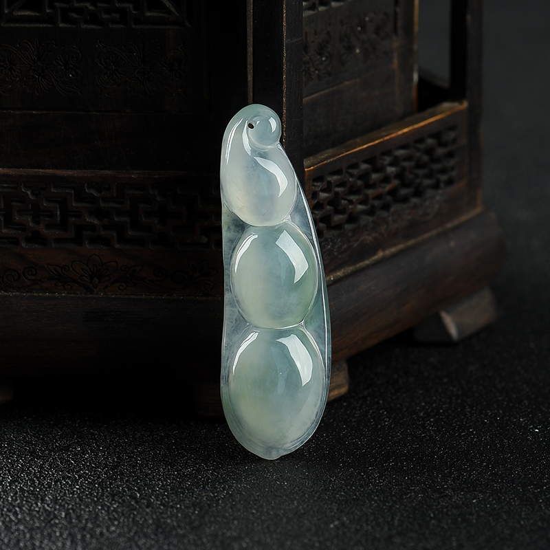 缅甸天然糯冰种飘花翡翠连中三元吊坠-红掌柜