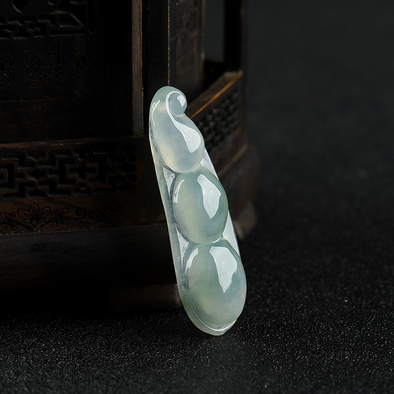 天然糯冰种飘花翡翠连中三元吊坠-红掌柜