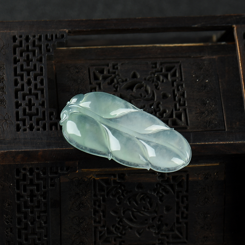 缅甸天然糯冰种翡翠金枝玉叶吊坠-红掌柜