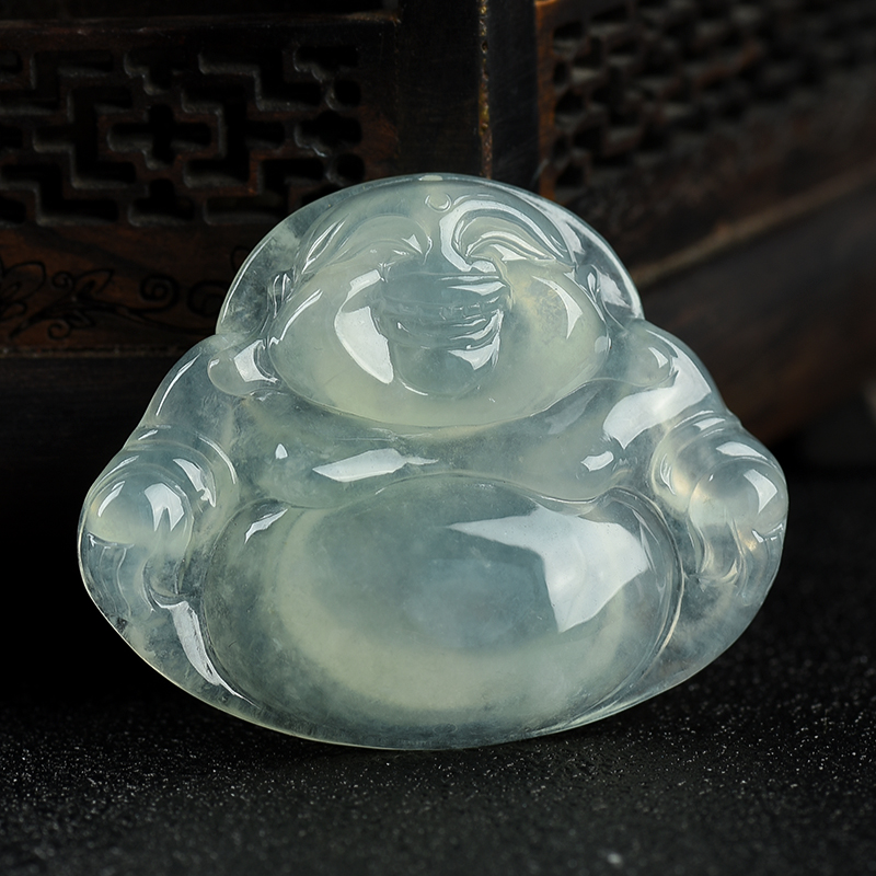 缅甸天然糯冰种浅绿翡翠吊坠-红掌柜