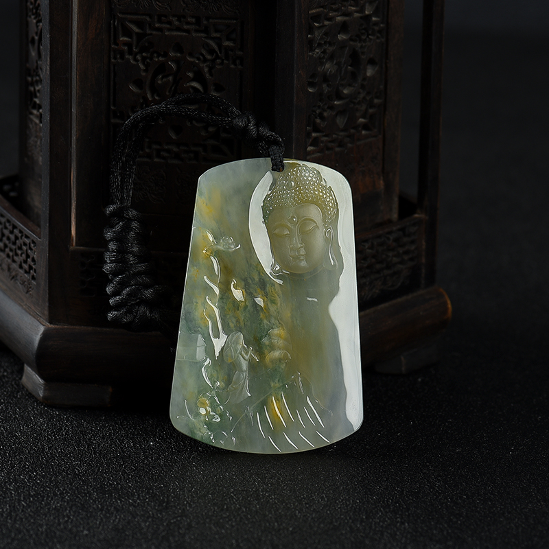 糯冰种黄翡禅悟吊坠-红掌柜