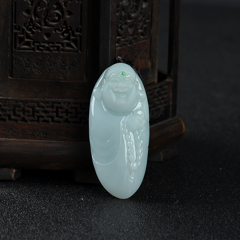 糯种白色翡翠弥勒佛吊坠-红掌柜