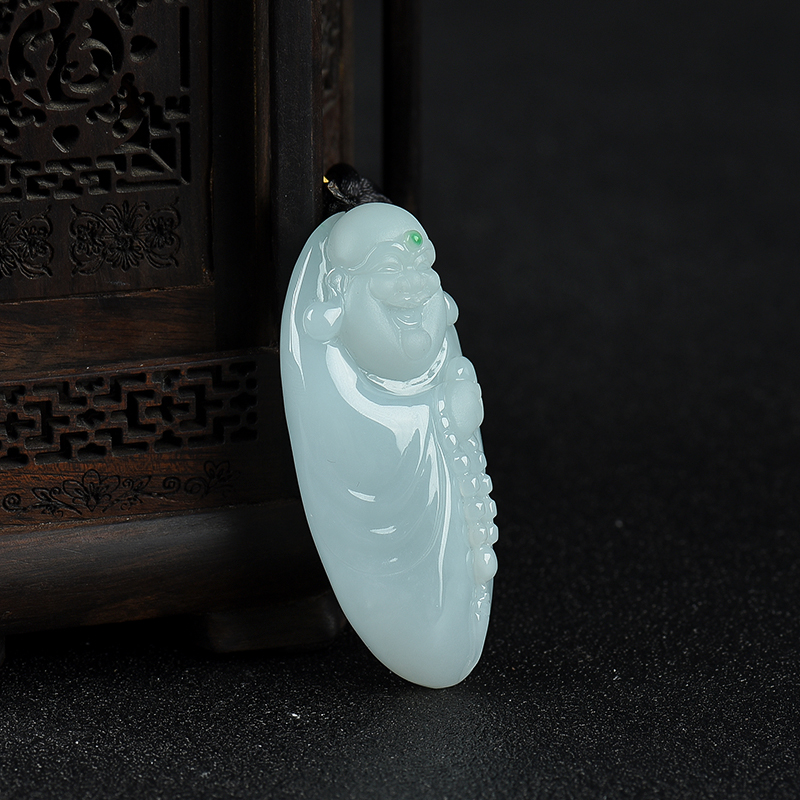 糯种翡翠弥勒佛吊坠-红掌柜