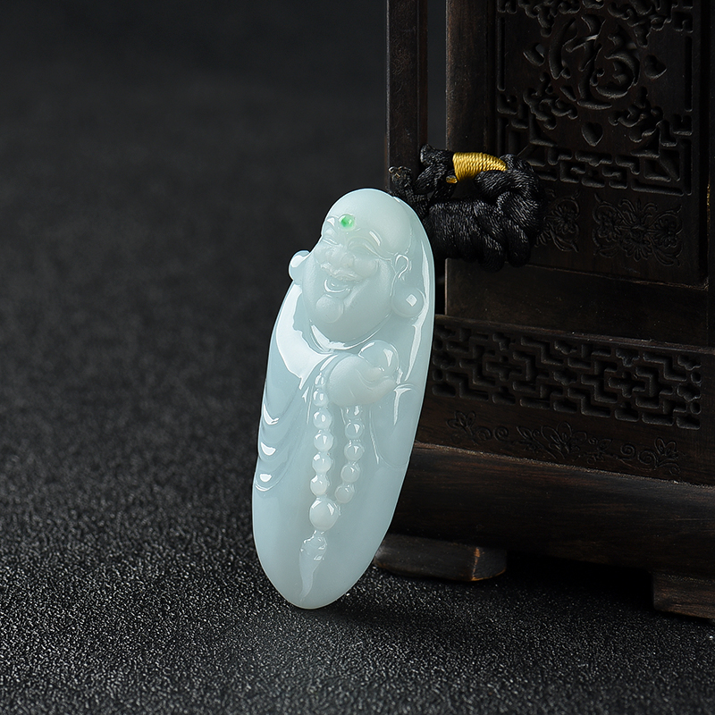 缅甸糯种白色翡翠弥勒佛吊坠-红掌柜