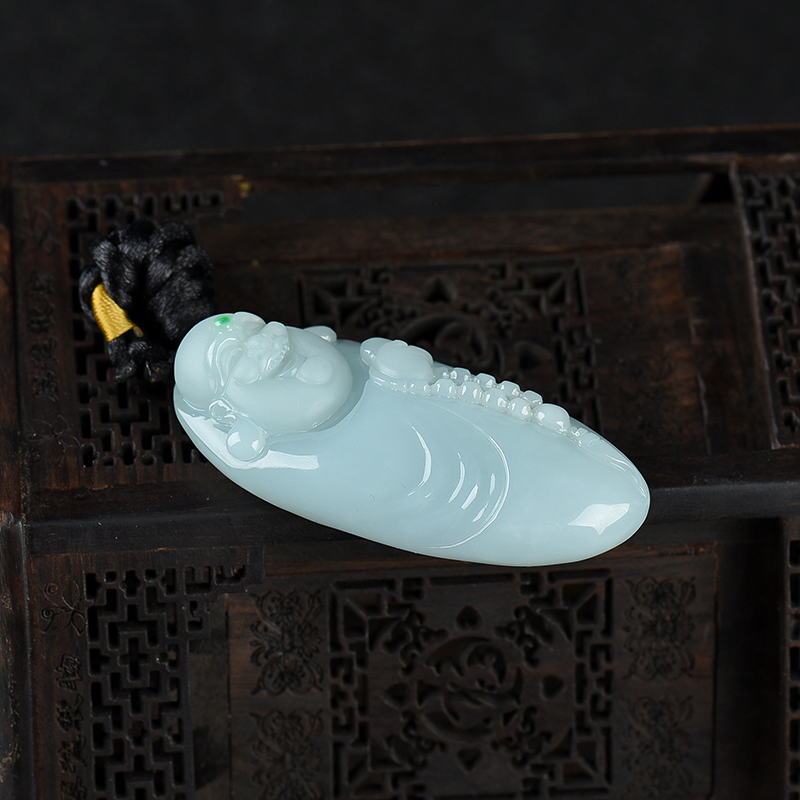 缅甸天然糯种翡翠弥勒佛吊坠-红掌柜