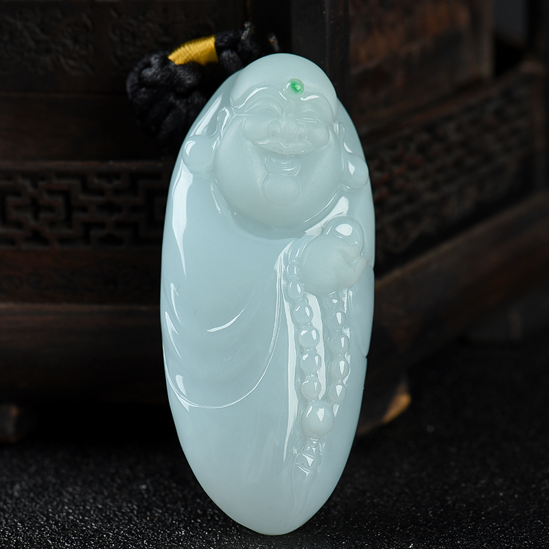 缅甸天然糯种白色翡翠吊坠-红掌柜