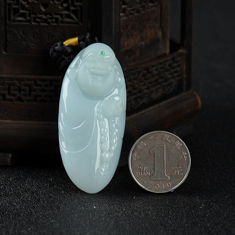 糯种翡翠弥勒佛吊坠-红掌柜