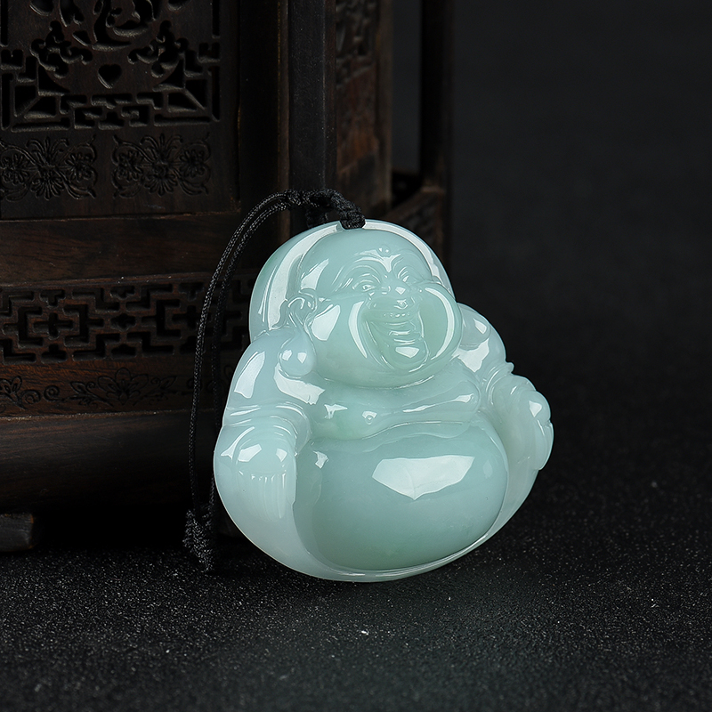 浅绿翡翠弥勒佛吊坠-红掌柜