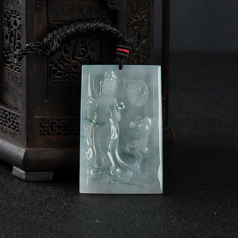 糯冰种飘花翡翠观音吊坠-红掌柜